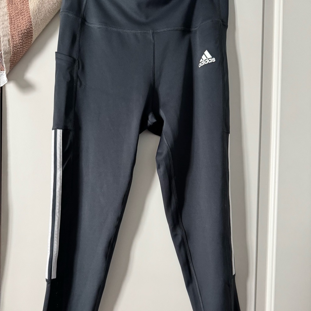 Adidas Women's Black Leggings with White Accents